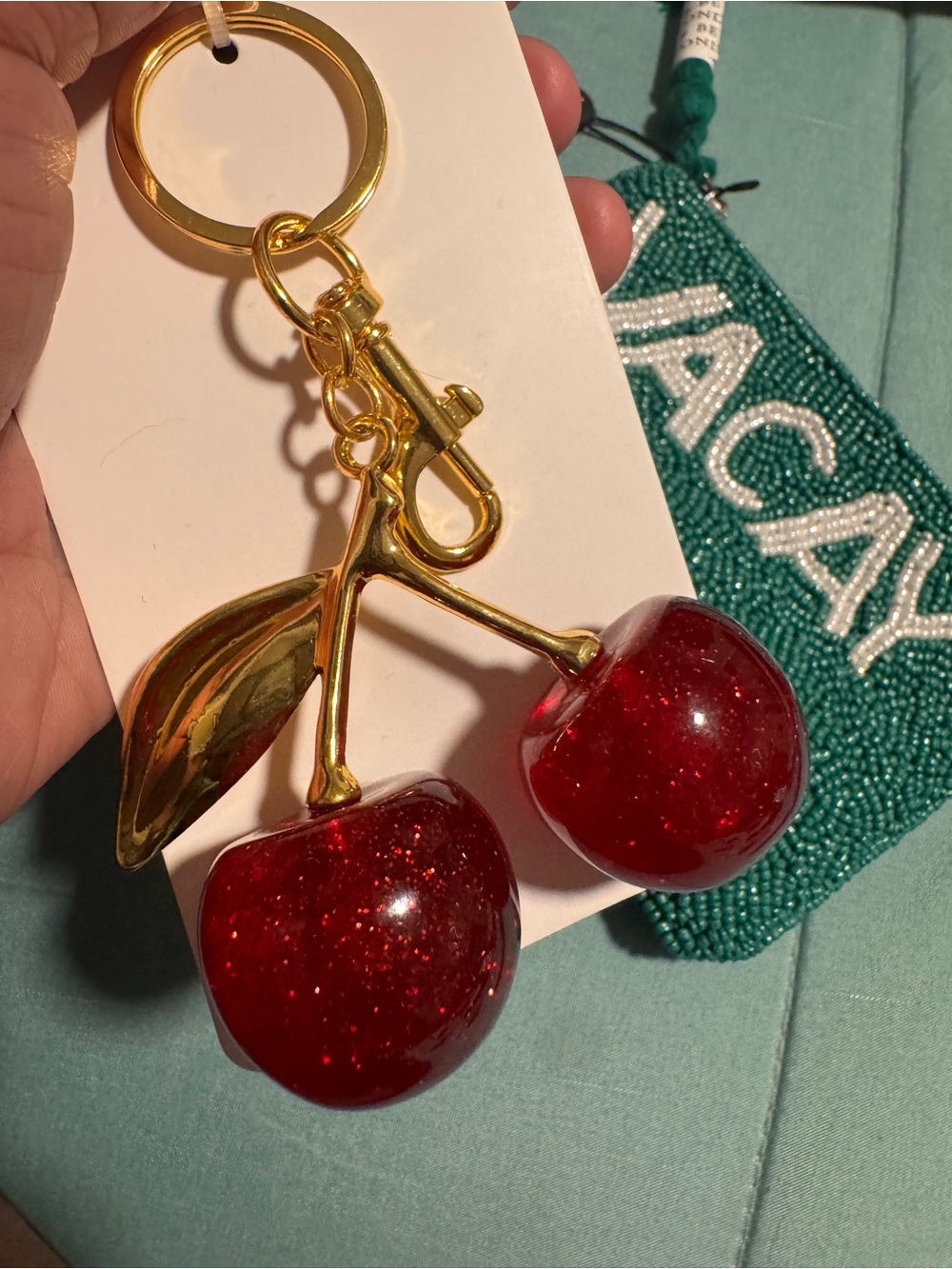 🍒NEW Gold Cherry Keychain Bag Charm - Red🍒